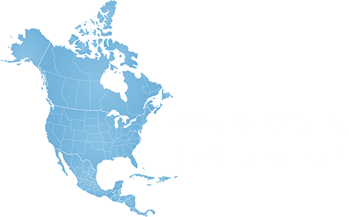 Map of North America, with text that says, We services all of North America